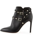 Valentino Rockstud Point-Toe Studded-Harness Ankle Boot - Lyst
