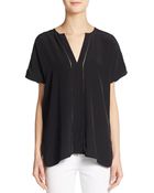 Vince Split Neck Silk Blouse - Lyst