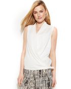 Calvin Klein Sleeveless Fauxwrap Blouse - Lyst