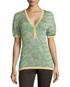 M Missoni Deep V-Neck Short-Sleeve Top - Lyst