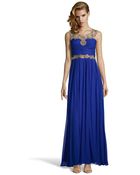 Notte By Marchesa Royal Blue Embellished Silk Chiffon Illusion Neck Gown - Lyst