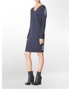 Calvin Klein Front + Back V-Neck Long Sleeve Dress - Lyst