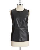 DKNY Sleeveless Faux Leather Accented Top - Lyst