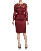 David Meister Lace-Detailed Peplum Jacquard Dress - Lyst