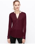 Ann Taylor Petite Mixed Media Split Neck Top - Lyst