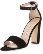 Manolo Blahnik Lauratop Suede Anklewrap Sandal Black - Lyst