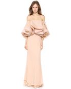 Zac Posen Silk Gown with Ruffle Bodice Apricot - Lyst