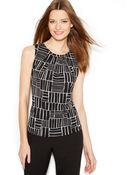 Calvin Klein Petite Printed Pleatneck Top - Lyst