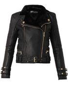 Balmain Leather And Shearling Biker Jacket - Lyst