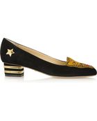Charlotte Olympia Mascot Appliquã©D Suede Pumps - Lyst