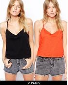 Asos Cropped Cami Top with V Neck 2 Pack Save 20 - Lyst