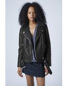 Topshop Faux Leather Borg Biker Jacket - Lyst