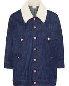 Band Of Outsiders Oversized Shearling-Trimmed Denim Jacket - Lyst
