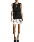 Halston Heritage Lace-Border Voile Dress - Lyst