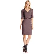 Hugo Boss Davet | Stretch Virgin Wool Blend Belted V-Neck Dress - Lyst