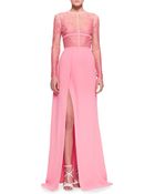 Elie Saab Lacetop Slit Longsleeve Gown - Lyst