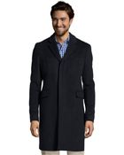 Burberry Navy Wool Blend Concealed Closure Three Quarter Length Coat - Lyst