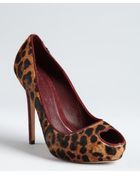 Alexander McQueen Brown Leopard Print Calf Hair Platform Peep Toe Pumps - Lyst