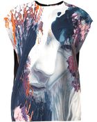 MSGM Face-Print Crepe Top - Lyst