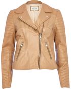 River Island Tan Leather Biker Jacket - Lyst