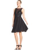 Adrianna Papell Sleeveless Embellished Illusion Dress - Lyst