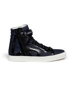 Pierre Hardy Denim and Leather High Top Sneakers - Lyst