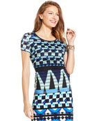 Eci Short-Sleeve Geo-Print Illusion Top - Lyst