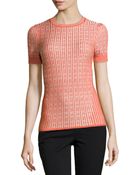 Carolina Herrera Short-Sleeve Ribbed Sweater - Lyst