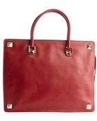 Valentino Red Calfskin Studded Large Tote - Lyst