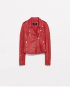 Zara Side Gathered Leather Jacket - Lyst