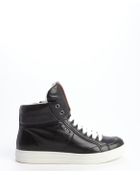Prada Black Leather Zipper Detail High Top Sneakers - Lyst