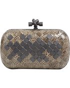 Bottega Veneta Snakeskin Mosaique Knot Clutch - Lyst