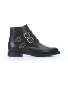 Saint Laurent Black Leather Double Buckle Studded Boots - Lyst