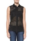 Victoria Beckham Perforated Patchwork Sleeveless Cotton Shirt - Lyst