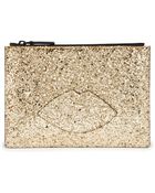 Lulu Guinness Gold Glitter & Vinyl Medium Zip Pouch - Lyst
