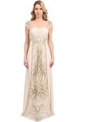 Sue Wong Knotted Chiffon Bustier Long Dress Champagne - Lyst