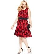Spense Plus Size Sleeveless Velvet-Patterned Dress - Lyst