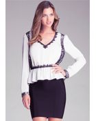 Bebe Lace Inset Peplum Top - Lyst