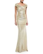 Talbot Runhof Cap-sleeve Gown with Ruched Sides - Lyst