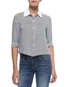 Alice + Olivia Amy Striped Cropped Poplin Blouse - Lyst