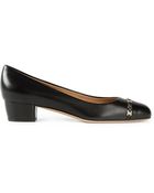 Ferragamo Gold Chain Cap Toe Pumps - Lyst