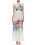 Nicole Miller Silk Watercolor Floral-Print Halter Gown - Lyst