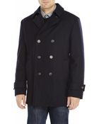 Tommy Hilfiger Navy Double-Breasted Peacoat - Lyst