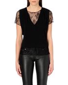 Maje Sheer Lace Insert Crepe Top - Lyst