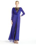 Tadashi Shoji Sapphire Silk Open Back Lace Detail Gown - Lyst