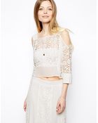 Asos Top with Lace Inserts and Cold Shoulder - Lyst
