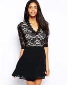 John Zack Lace Skater Dress With Scallop Neckline - Lyst