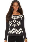 Lauren by Ralph Lauren Cotton Blend Boatneck Sweater - Lyst