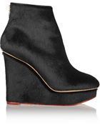 Charlotte Olympia Bowie Calf-Hair Wedge Ankle Boots - Lyst