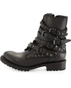 Ash Rebel Studded-Strap Leather Moto Boot - Lyst